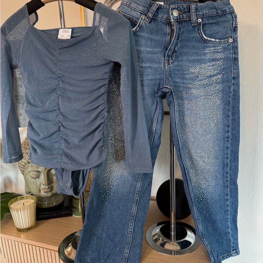 Zara Blue Sparkle Top and Jeans Set